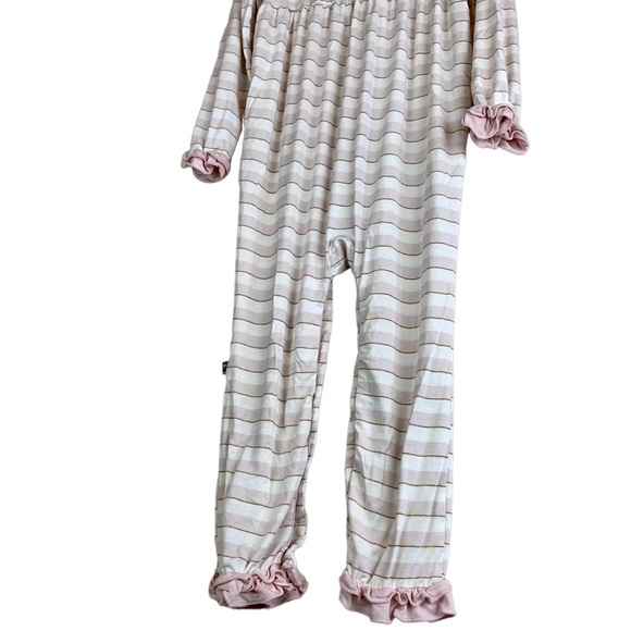 Kickee Pants Girls One Piece Bamboo Sleeper Pajamas Pink Striped Ruffle - Picture 9 of 10